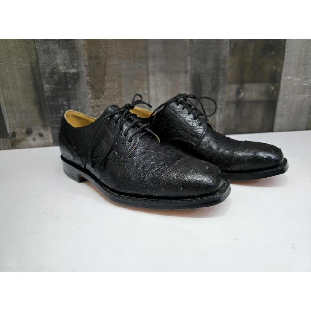 Ostrich Skin Black Welt Oxford Shoes by David Espinoza Men's Size 7D NEW!